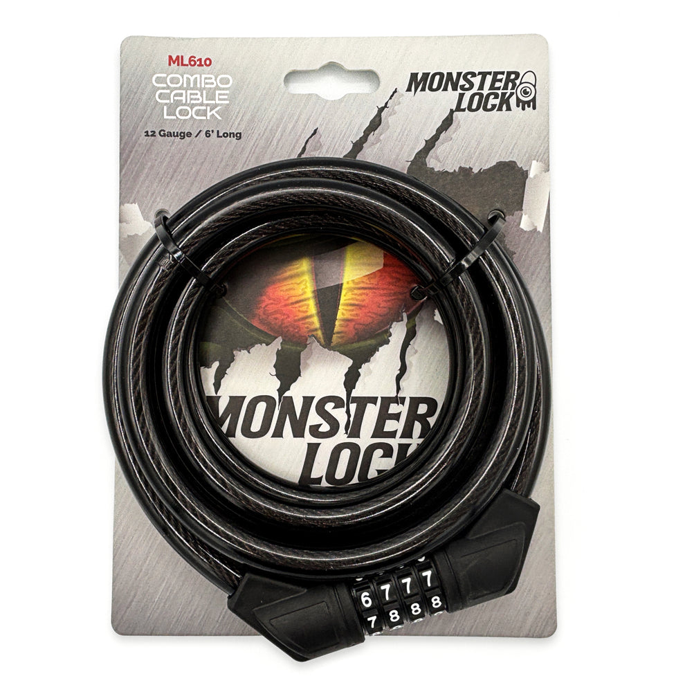 Monster Lock Combination Cable Bicycle Lock – 6'x13mm Braided Steel