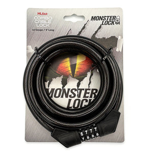 Monster Lock Combination Cable Bicycle Lock – 6'x13mm Braided Steel