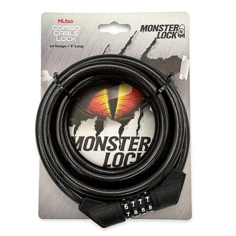 Monster Lock Combination Cable Bicycle Lock – 6'x13mm Braided Steel