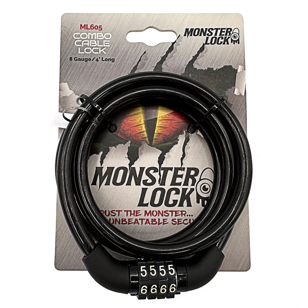 Monster Lock Combination Cable Bicycle Lock – 4'x8mm Braided Steel