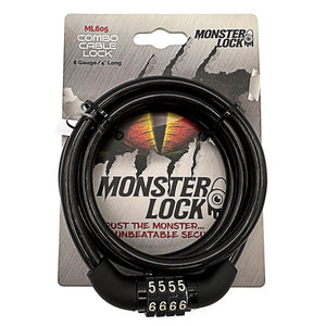 Monster Lock Combination Cable Bicycle Lock – 4'x8mm Braided Steel