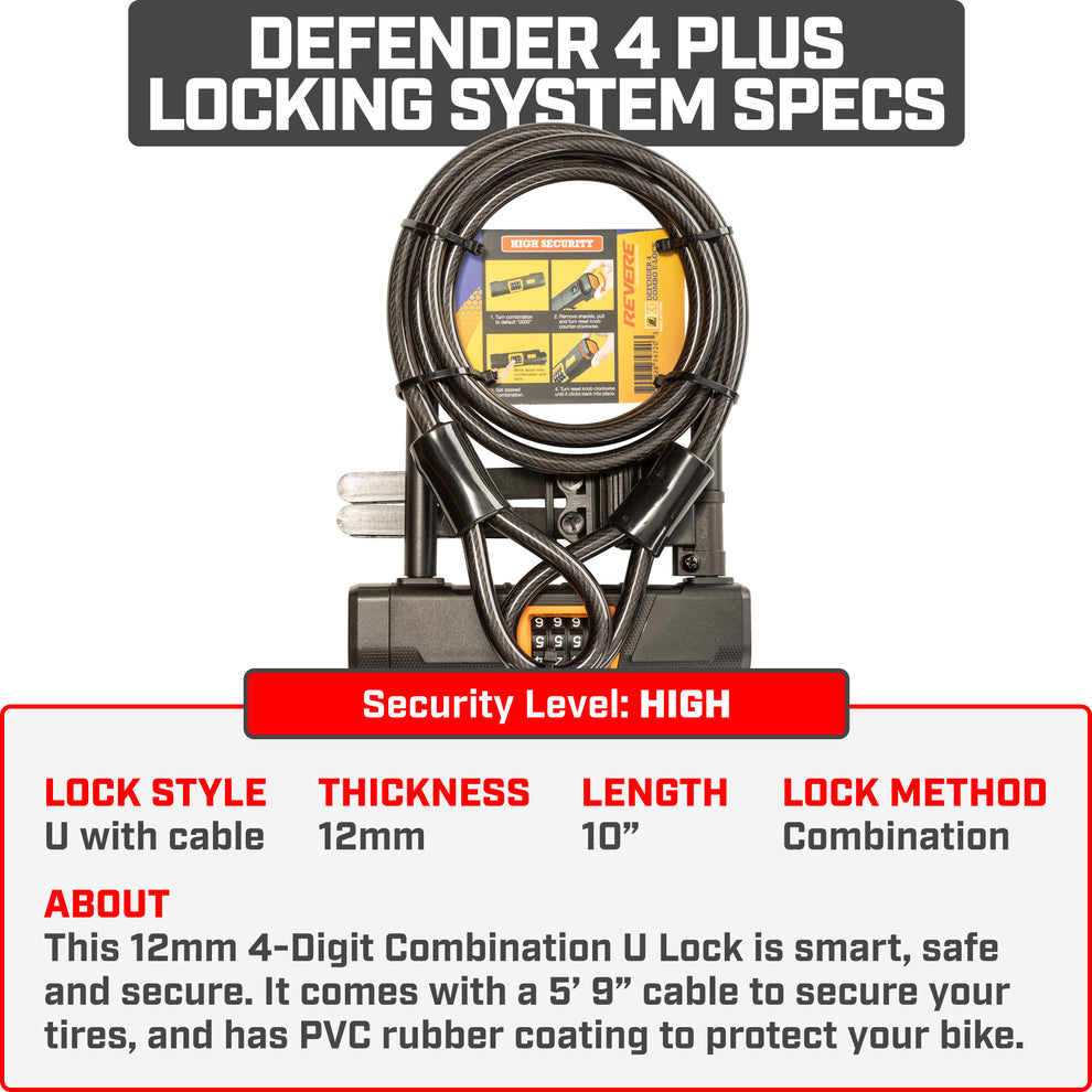 Revere Defender 4 Plus Combination U Bike Lock System
