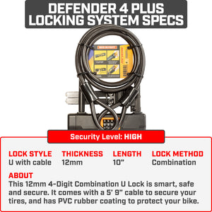 Revere Defender 4 Plus Combination U Bike Lock System