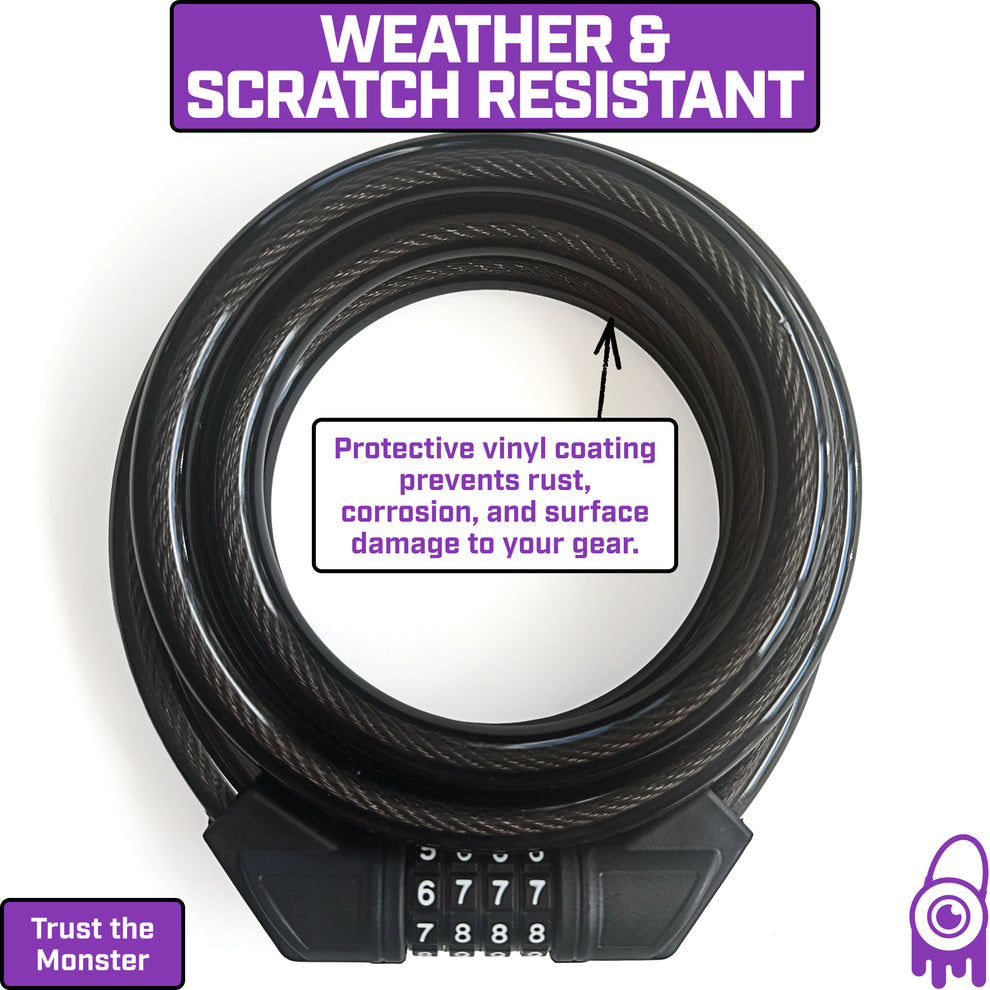 Monster Lock Combination Cable Bicycle Lock – 6'x13mm Braided Steel