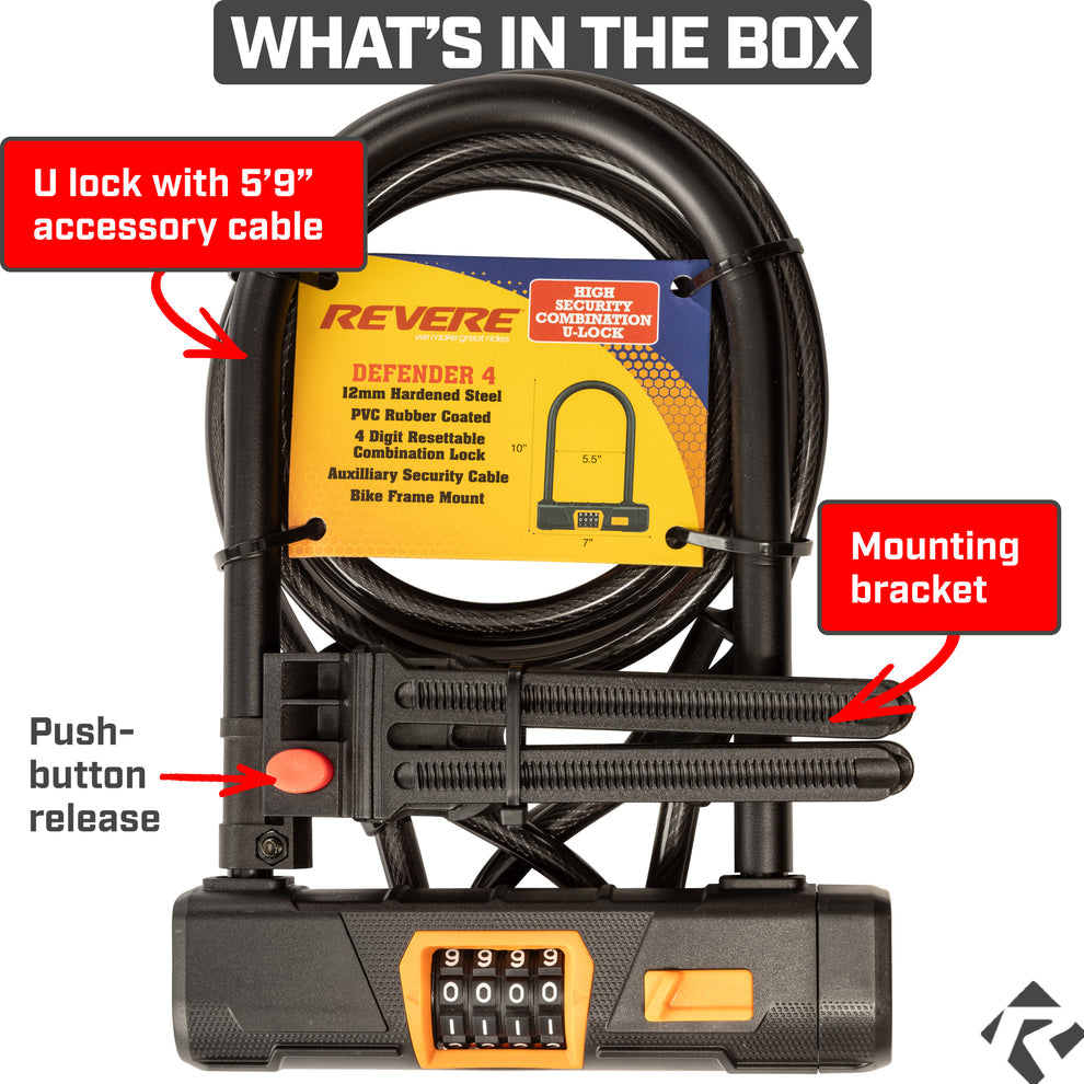 Revere Defender 4 Plus Combination U Bike Lock System
