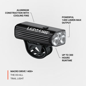 Lezyne Macro Drive 1400+ / Strip Drive Pro 400+ Front and Rear Bike Light Set